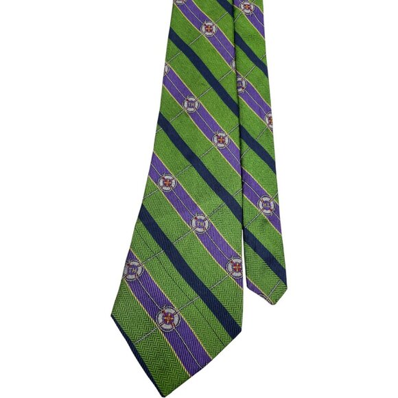 Tommy Hilfiger Silk Tie Striped Green Purple Vintage 90's - Picture 1 of 6